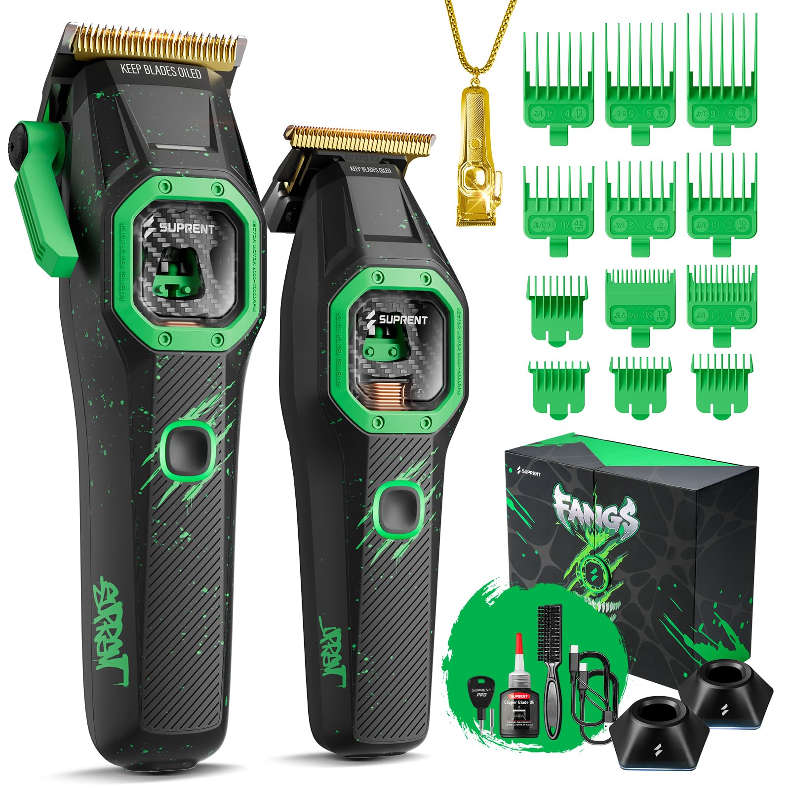 Photo 1 of SUPRENT Fangs Professional Barber Clippers - High-Performance 13,000 RPM Vector Motor Hair Clipper Barber Trimmer Set, Professional Haircutting Kit with AI Speed Control, Patented U-Teeth Blade