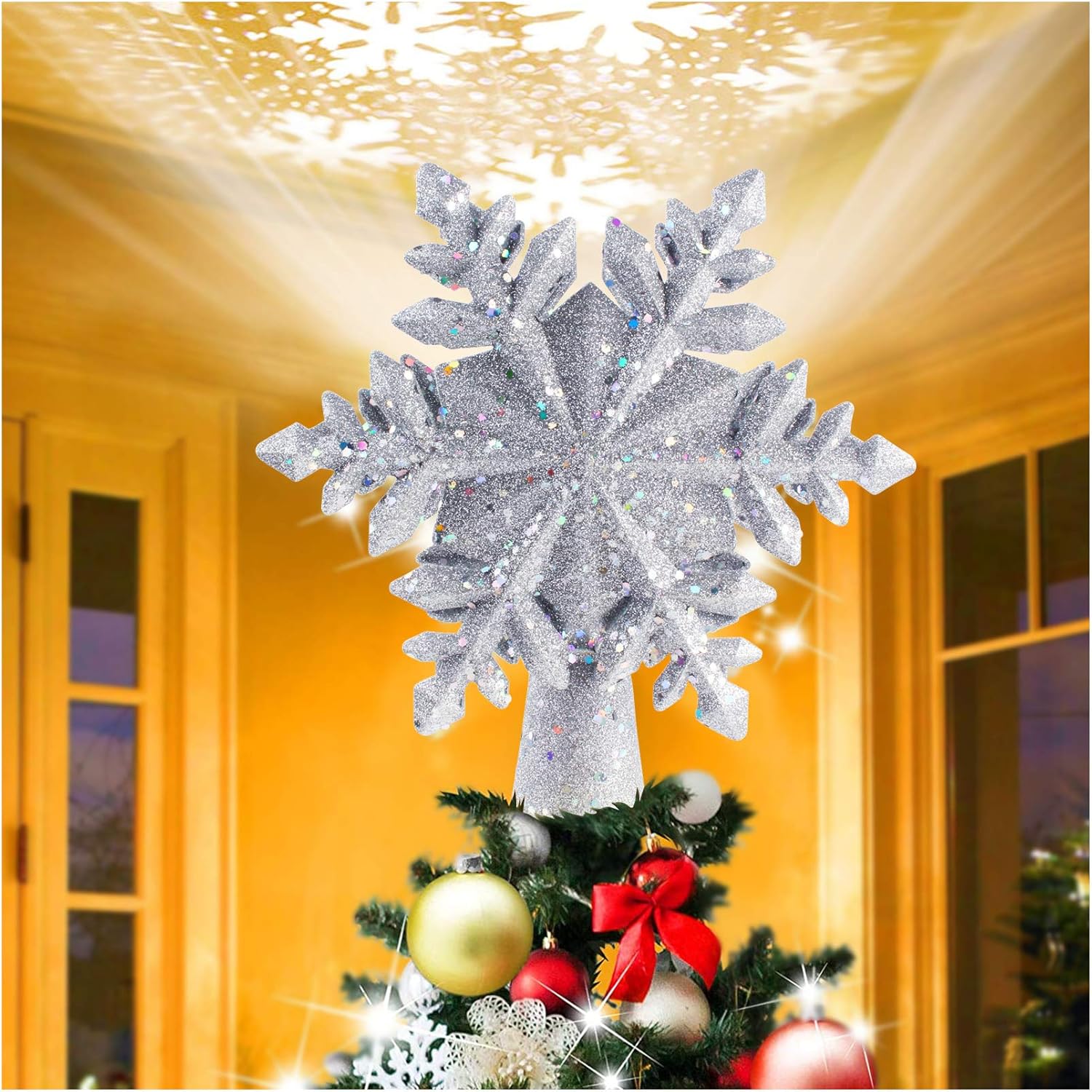 Chriffer Christmas Tree Topper Snowflake Tree Decorations