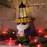 LEGIFO Garden Gnome Statue with Solar Lantern Lights Guardian Sculptures Outdoor Decorations Patio Lawn Yard Garden Decor Large Figurine Gifts for Women Mom