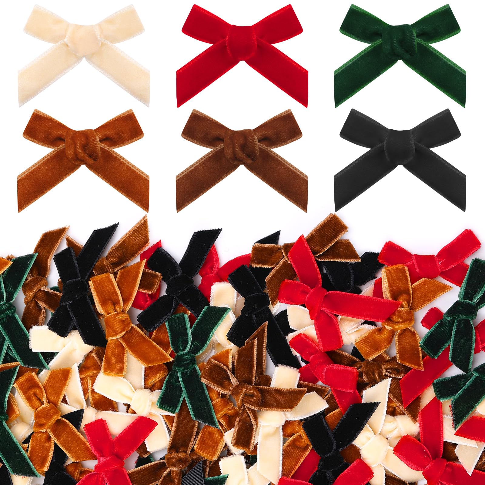 Photo 1 of 120 Pcs Mini Velvet Bows for Crafts, 1.5 Inch Small Christmas Bows Xmas Twist Tie Bows for Gift Wrapping, Sewing, Wedding, Party, Christmas Tree Bow Decorations