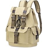 SUIKIHUM Vintage Canvas Backpack for Men Women, Durable Casual Daypack, Large Capacity Travel Rucksack Fits for Hiking and Daily Use (Khaki)