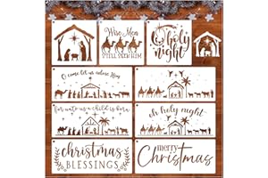 YANROOM Large Nativity Christma Stencils for Painting on Wood Merry Christmas Nativity Scene Stencil Reusable for Paint Crafts Wall Door Sign Glass Fabric Cookie (9 Nativity)