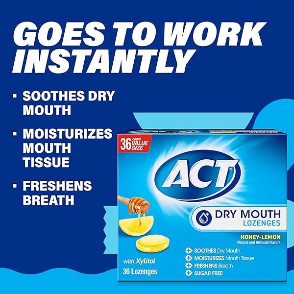ACT DRY MOUTH LOZENGES WITH XYLITOL, SUGAR FREE HONEY-LEMON, 36 LOZENGES