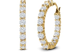 AceLay 14k Gold Plated Sterling Silver Hoop Earrings For Women Filled With CZ Stones | Hypoallergenic Huggies Earring | 25mm silver earrings for women