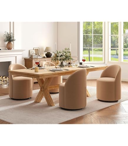 Shunzhi Set Of 2 Upholstered Farmhouse Dining Chairs - Mid Century Modern Linen Kitchen Side Chairs, Beige
