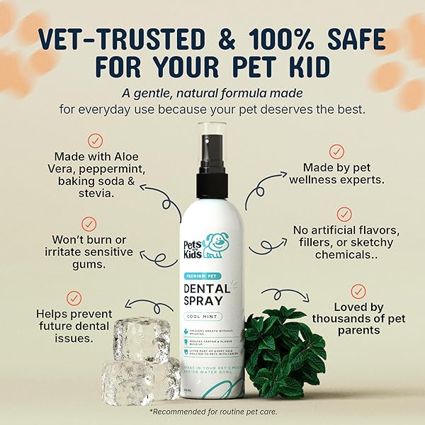 PETS ARE KIDS DOG DENTAL SPRAY – 8OZ PREMIUM DOG BREATH SPRAY & DENTAL CARE – NATURAL BREATH FRESHENER, FIGHTS TARTAR, PLAQUE & GUM DISEASE, MOUTHWASH FOR DOGS & CATS – MINT FORMULA WATER ADDITIVE