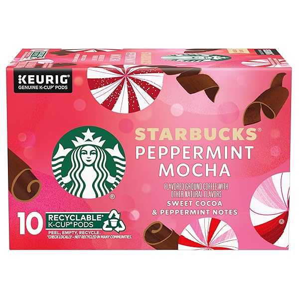 STARBUCKS K-CUP COFFEE PODS, PEPPERMINT MOCHA NATURALLY FLAVORED COFFEE FOR KEURIG COFFEE MAKERS, 100% ARABICA, LIMITED EDITION HOLIDAY COFFEE, 1 BOX (10 PODS)