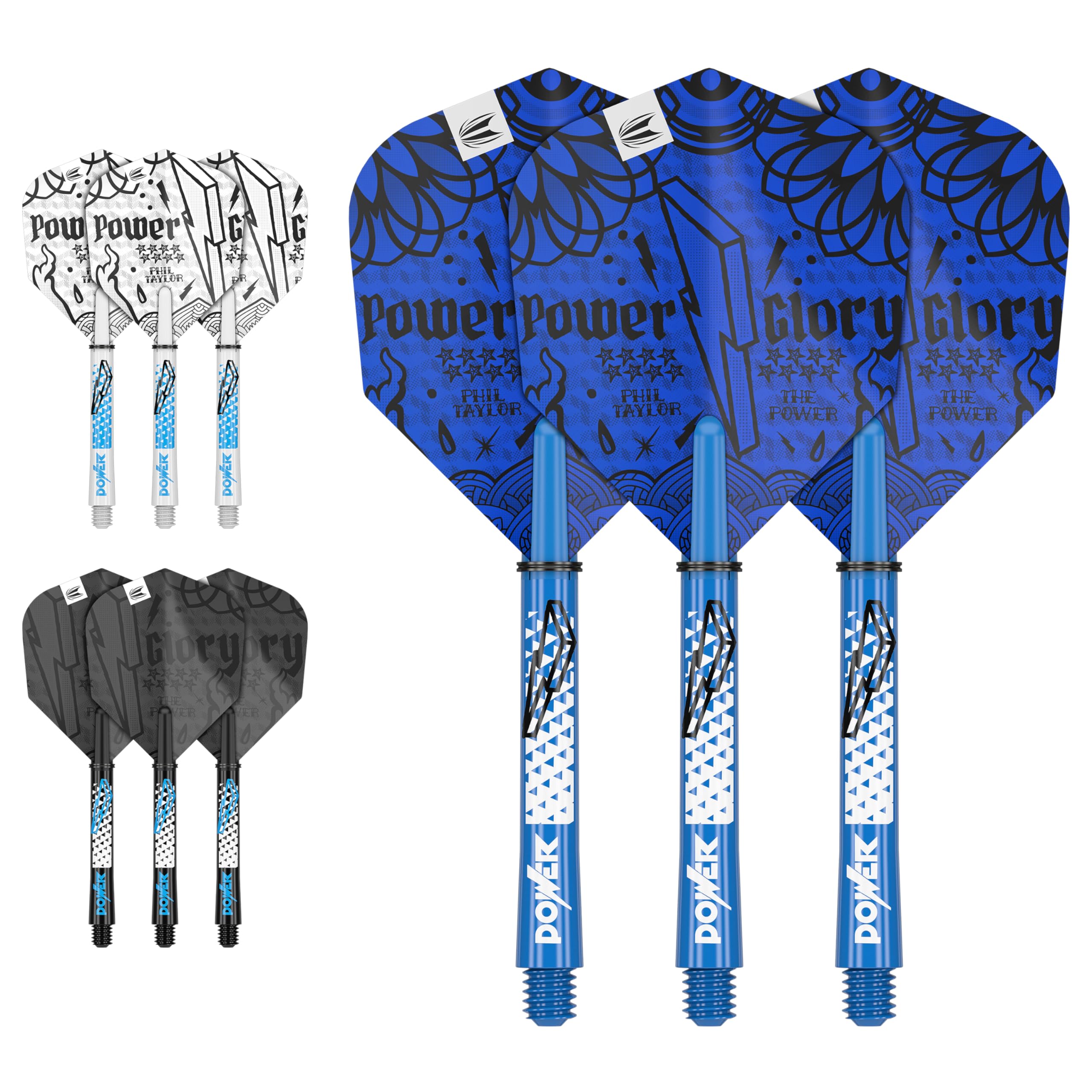 Target Darts Phil Taylor Ink Design No.6 Dart Flights & Medium (48mm) Shafts Stems - 9 Flights and 9 Shafts in Total