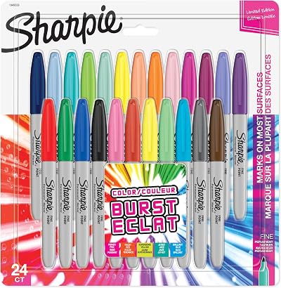 Sharpie Permanent Markers Fine Point 24 Assorted Colour Burst