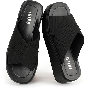 IDIFU IN2 Platform Sandals Comfortable Open Toe Chunky Wedge Slides | Cute Lightweight Summer Beach Vacation Slip on Cross St