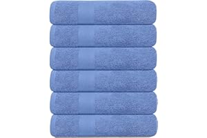 KAHAF COLLECTION Pack of 6 Bath Towels 27 x 54 Inches, 100% Cotton, Larger & Lighter Weight, Quicker to Dry, Super Soft and Absorbent, Perfect for Bathroom (Blue, Pack of 6 (27''x54''))