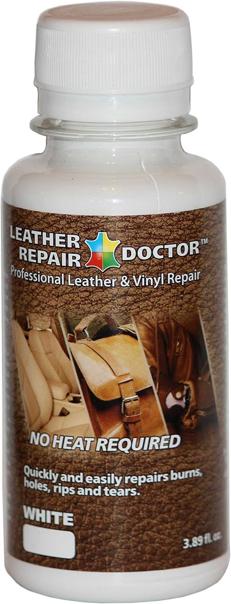 White Leather & Vinyl Repair Solution - No-Heat, Fast Drying, 3.89 oz. - Furniture, Car Seats, Chair, Couch, Jacket, Boots, Belt and Purse Repair Adhesive