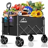 AMNOW 100L Collapsible Wagon Cart with All Terrain Wheels, 350LBS, Black | Rust-proof steel frame, 28&times;18&times;12in, only 13lbs, easy one-hand fold, garden camp beach trips