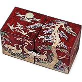 MADDesign Mother of Pearl Twin Cubes Lacquered Jewelry Box Crane Pine Tree Red