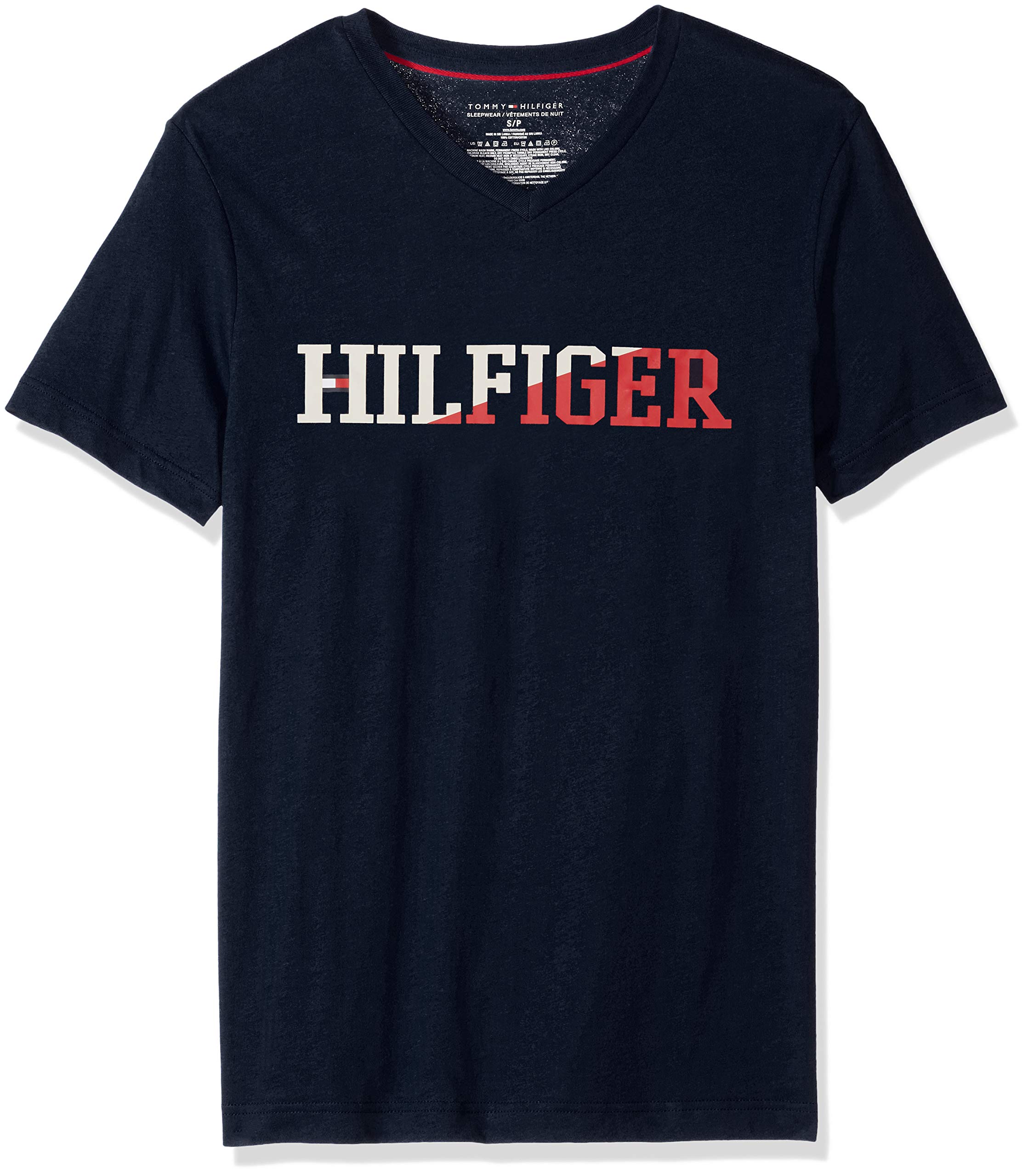 Tommy Hilfiger Men's Short Sleeve VNeck Graphic TShirt, Dark Navy