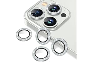 AGVEE 3+3 6 Pack for iPhone 13 Pro 6.1" / 13 Pro Max 6.7" Camera Lens Cover Protector, Bling Diamond & Bling Glitter Metal Ring 9H Tempered HD Glass Camera Cover Protector Film, Bling-Silver