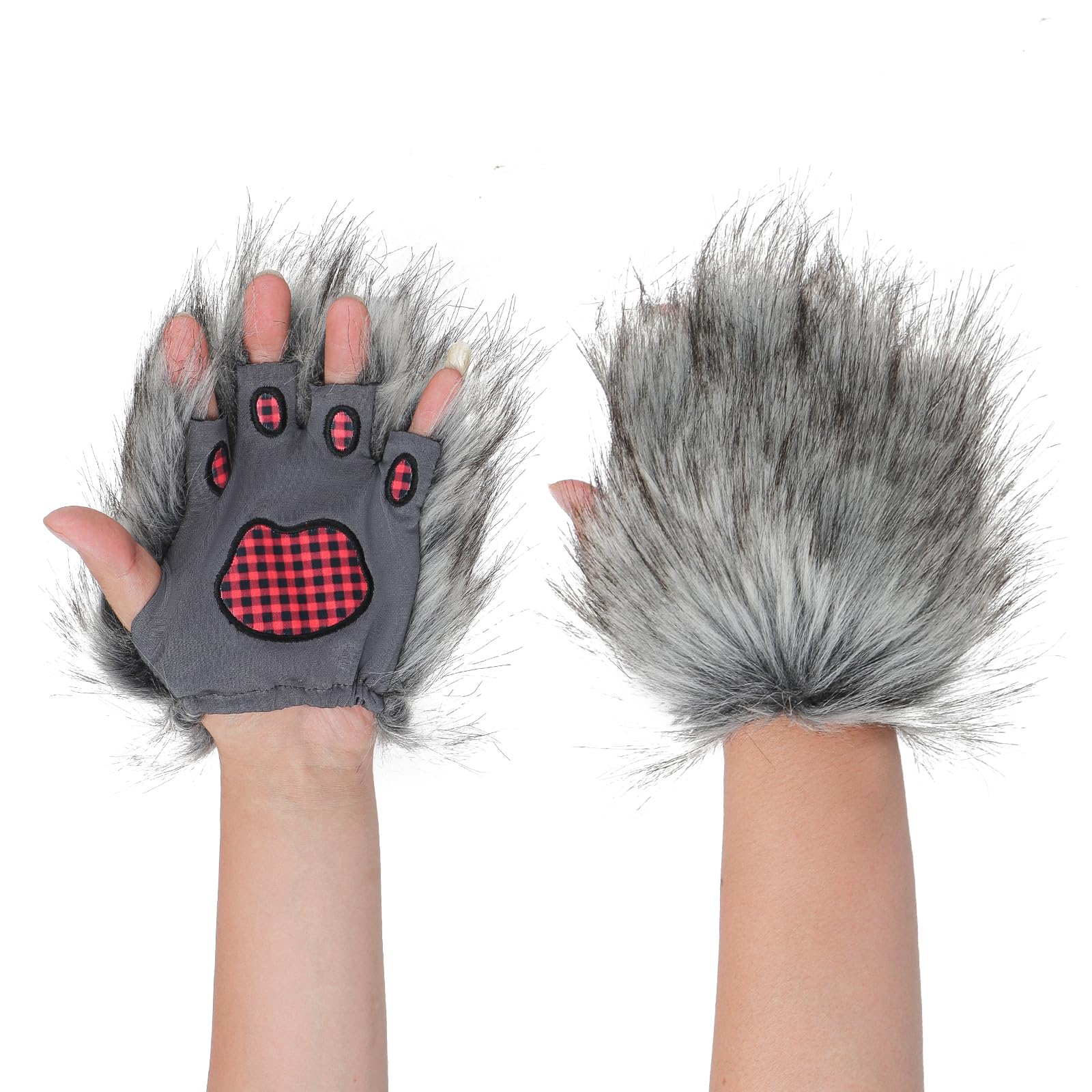 Moonlove Halloween Wolf Werewolf Plush Wolf Claw Gloves Faux Fur Monster Hairy Costume Halloween Christmas Cosplay Fancy Dress Party Costume Toys Gift for Adults(Gloves)