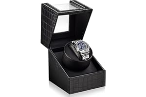 Single Watch Winder for Automatic Watches: EasyTime Automatic Watch Winder Box with Japanese Quiet Motor, Flexible Leather Pillow Fit Women and Men Watches, AC Adapter or Battery Powered
