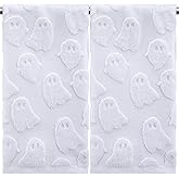 SmoothNovelty 2 Pcs White Ghost Hand Towels for Bathroom White Halloween Hand Towels 100% Cotton Absorbent Decorative Jacquard Weave for Halloween Bath Kitchen Decor Gift, 13.8 x 29.5 Inch