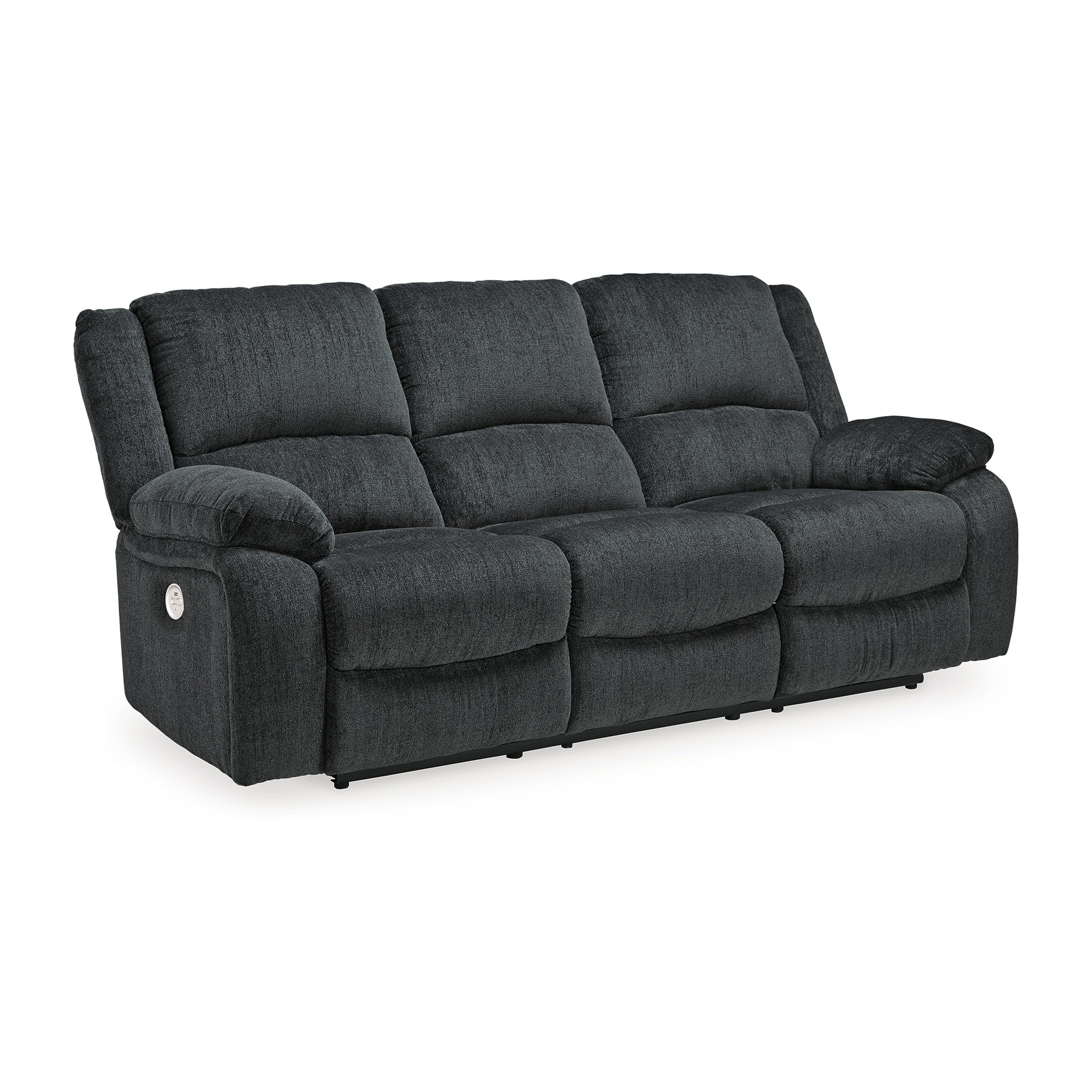 Photo 1 of Benjara BM309332 87 in. Wie Poly Chenille Upholstery Power Recliner Sofa with USB Dark Gray