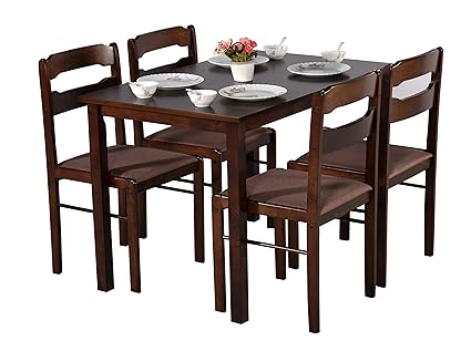 DeckUp Ritz 4 Seater Dining Table Set (Rubberwood, Wenge)