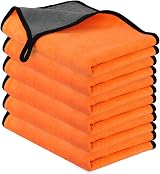 URAQT Microfiber Cloths 6 Pack Car Cleaning 60x40cm Orange Grey 400gsm