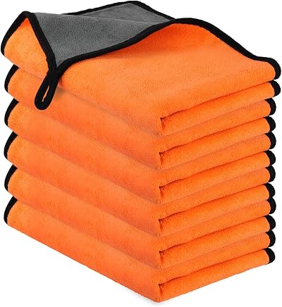 URAQT Microfiber Cloths 6 Pack Car Cleaning 60x40cm Orange Grey 400gsm