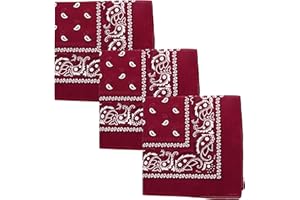 Set of 3 Large Cotton Paisley Bandanas - Dark Red