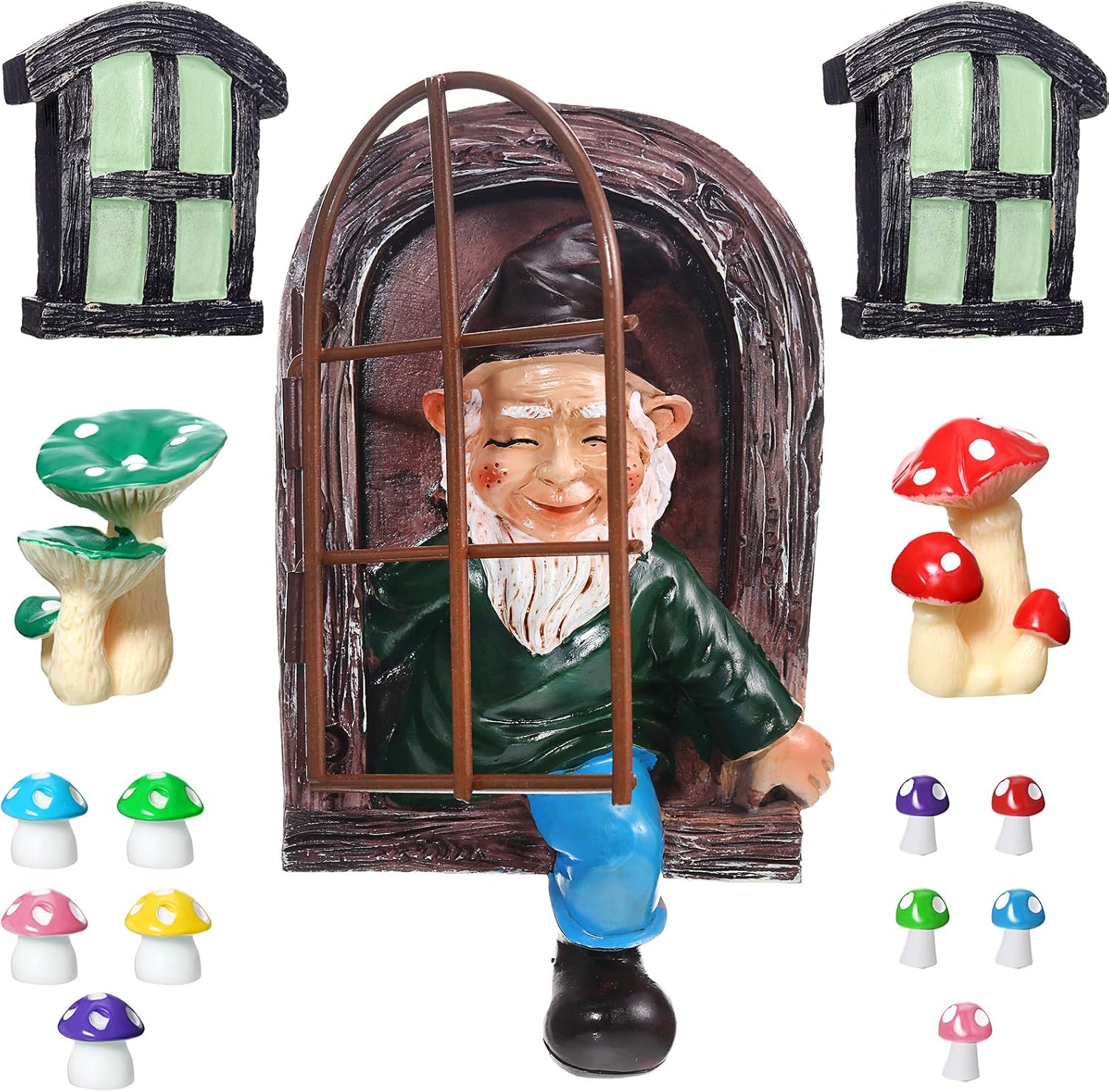 Jetec Gardening Gnome Statue Elf Out The Door Tree Hugger Resin Mushroom Miniature Gnome Home Window Figurine for Trees Yard Garden Sculpture Decoration Supplies