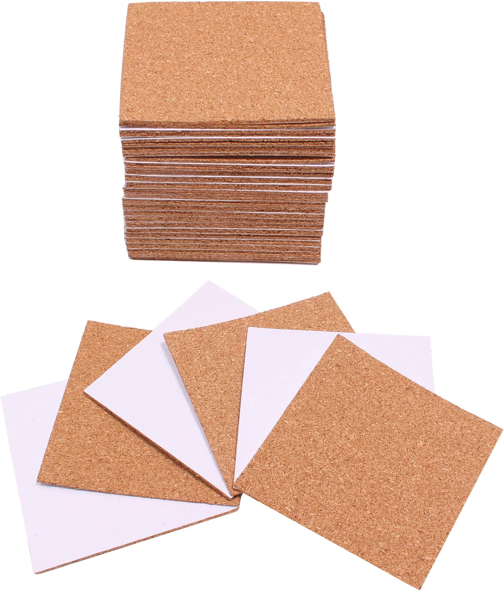 50 Pack Self-Adhesive Cork Coasters Square, 10 * 10 cm Mini Wall Cork Tiles Mat, Cork Backing Sheet for DIY Craft