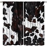 Yoakiet Cow Print Curtains, Rustic Retro Farmhouse Chestnut Animal Fur Cowhide Prints Blackout Rod Pocket Window Treatments Drapes for Bedroom Living Room Kitchen42x45in