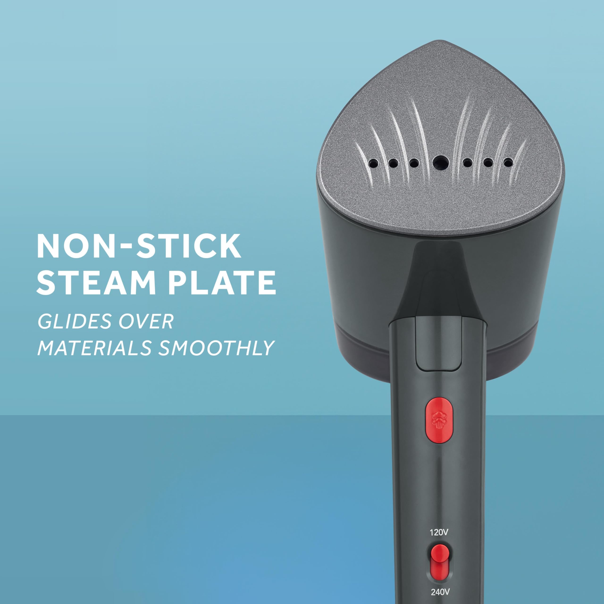 Sunbeam 1520W Handheld Steamer for Clothes, Portable, Foldable, Travel Steamer, Dual Voltage 120/240, Non-Stick, High and Low Steam Setting, 25s Heat Up, 140ml Tank, Bristle Brush, Storage Bag, Black