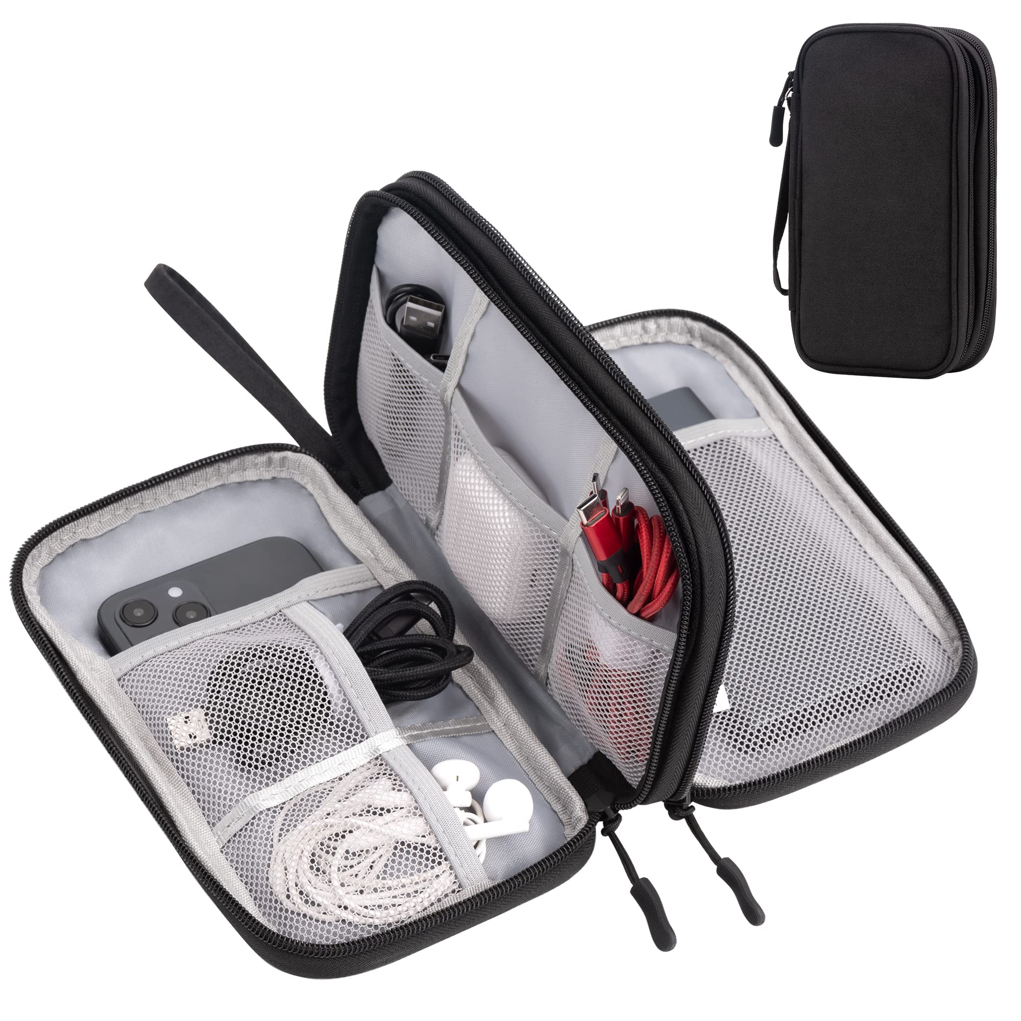 Photo 1 of Arae Electronic Organizer, Travel Cable Organizer, Double Layers Portable Waterproof Pouch, Electronic Accessories Storage Case for Cable, Cord, Charger, Phone, Earphone (Black)