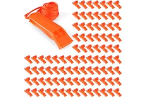 SOTIFF 100 Pieces Emergency Whistles with Lanyard Safety Survival Whistles Loud Blast for Safety Camping Hiking Boating Hunting Survival Rescue Signaling
