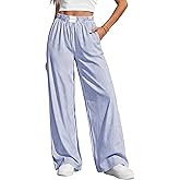 PRETTYGARDEN Womens Wide Leg Striped Pants 2026 Fall Casual High Waisted Baggy Palazzo Lounge Trousers Spring Fashion Bottoms