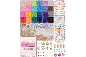 Mio Angle Clay Beads Bracelet Making Kit 24 Colors Flat Preppy Beads for Friendship Jewelry Making Polymer Heishi Beads with Charms Gifts for Teen Girls Crafts for Girls Ages 8-12