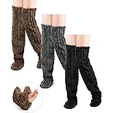 Geyoga 3 Pairs Over Knee Fuzzy Socks High Fuzzy Leg Warmers Over Knee Plush Slipper Socks for Women Christmas Sleeping