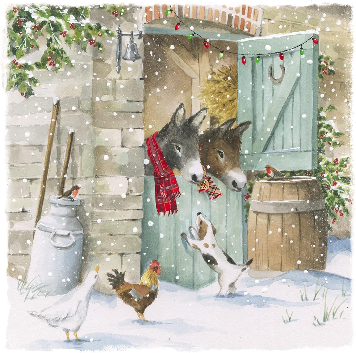 GBCC Charity Christmas Cards Pack of 6 - Festive Donkeys & Friends in the Snow - Premium Greeting Cards Multipack with Envelopes - Supporting UK Charities