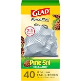 Glad ForceFlex Tall Kitchen Trash Bags, 13 Gallon, Pine-Sol Original, 40 Count (Package May Vary)