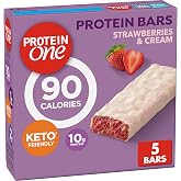 Protein One Strawberries &amp; Cream Protein Bars, GLP-1 Friendly, 5 ct, 4.8 oz | 10g Protein &amp; 5g Fiber Per Bar, 100 Calories, 1g Sugar, Creamy Coating