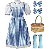Bloremed Halloween Girls Book Character Costumes Dorothy Dress with Socks Basket Accessories Set