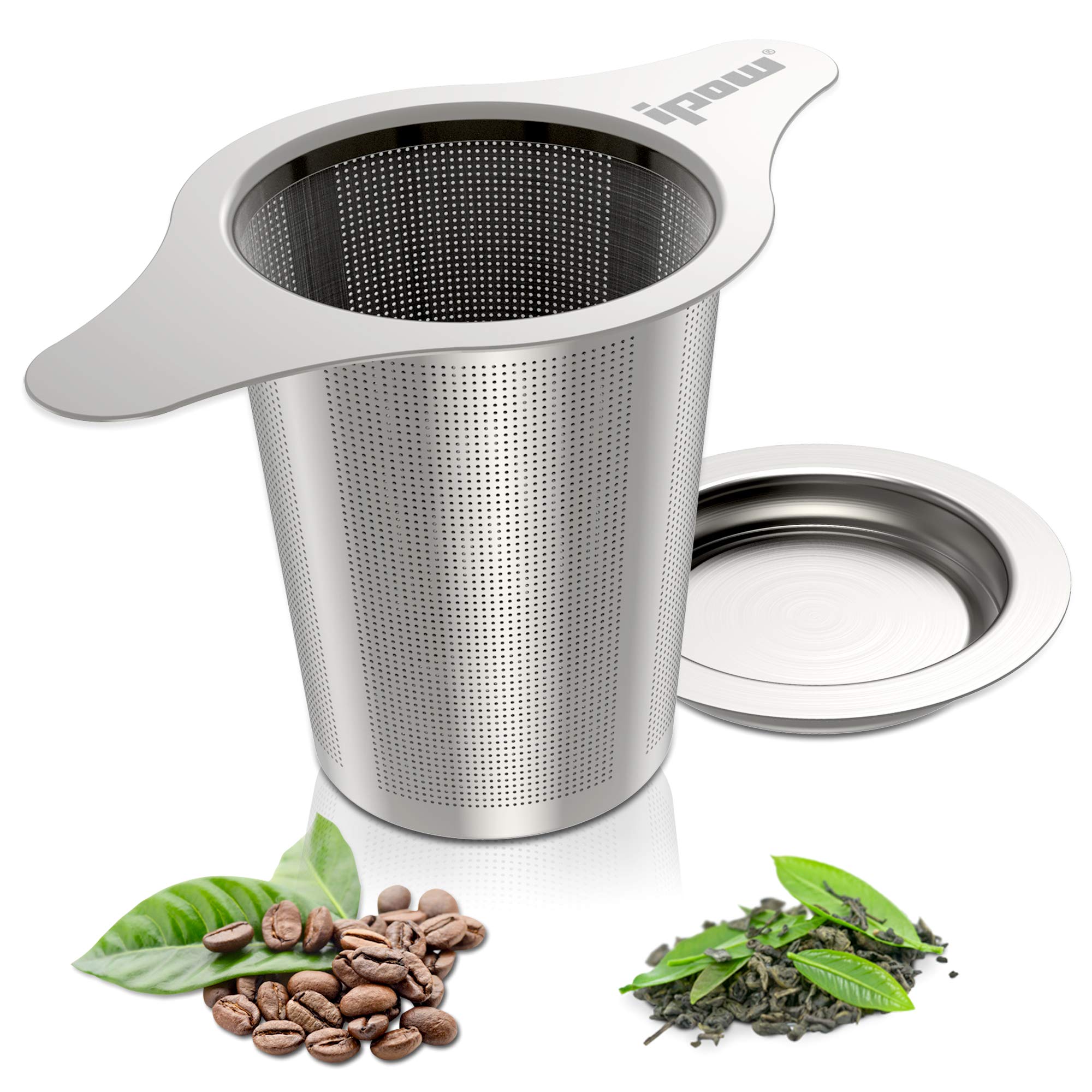 Ipow Updated Extra Fine Mesh Tea Coffee Infuser, 18/8 Stainless Steel Tea Strainer with Lid and Two Handles for Mugs, Teapots, Cups