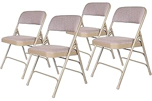 OEF Furnishings Premium Fabric Upholstered Steel Folding Chairs, 4 Pack, Beige