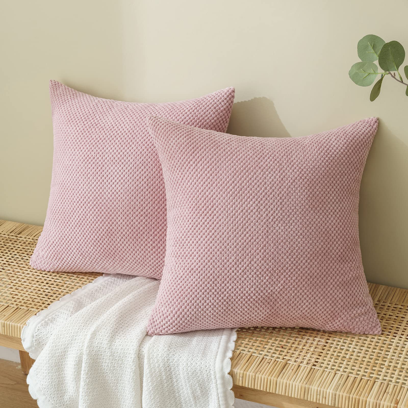 EMEMA Corduroy Granule Cushion Covers Decorative Throw Pillow Covers Square Soft Pellets Solid Pillowcase for Sofa Bedroom 20x20 Inch 2 Pieces Pink