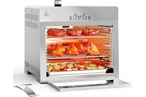BIG HORN OUTDOORS 1500°F Small Infrared Propane Gas Grill – Portable Steak Broiler & Sear Station, Outdoor Salamander BBQ with Pizza Stone, Stainless Steel
