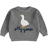 Toddler Baby Boy Girl Knit Sweater Silly Goose Embroidery Long Sleeve Knitted Sweatshirt Warm Fall Winter Clothes