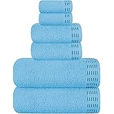MALLONI HOME Ultra Soft 6 Pack Cotton Towel Set, Contains 2 Bath Towels 28x55 inch, 2 Hand Towels 16x24 inch & 2 Wash Coths 12x12 inch, Ideal Everyday use, Compact & Lightweight - Sky Blue