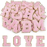 Morcheiong 26Pcs Self Adhesive Chenille Letter Patches A-Z, Chenille Letters for DIY Clothing, Fabric, Shoes, Bags (Light Pink)