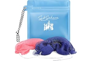 SubSahara African Exfoliating Net Sponge Authentic - 2 Pieces Scrubber for All Skin Types, Ideal for Face & Body Daily Use, Durable, Travel Portable (Blue & Pink)