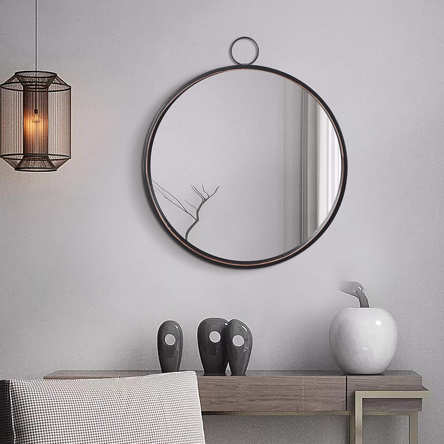 RiteSune Black Round Mirrors for Wall Decor, Brushed Metal Frame Wall Mirror for Bedroom Bathroom Living Room Entryway: Furniture & Decor